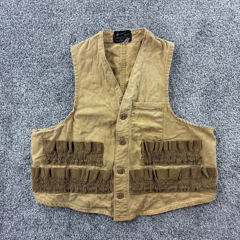 Vintage 40s American Field Hunting Vest Mens S Tan Cotton Canvas Shell Loops
